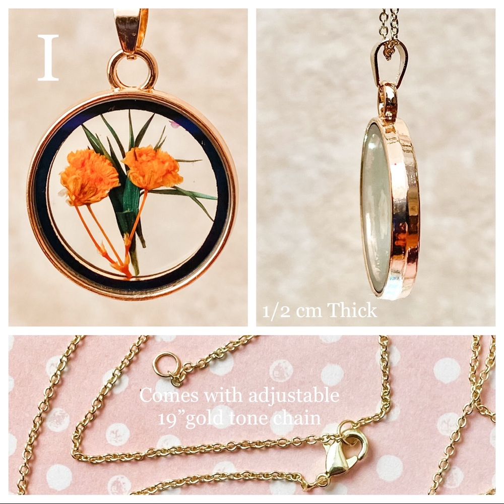 Pressed Flower Glass Pendant with Chain NWOT - Picture 3 of 13